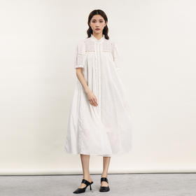 谜底连衣裙短袖2024春款宫廷风荷叶领长裙泡泡袖大摆裙241GL0146