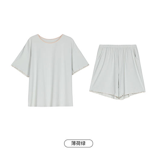 都市丽人生活家居春夏睡衣女牛奶丝抽条家居服薄款短袖短裤女士牛奶丝套装LH42C9 商品图9