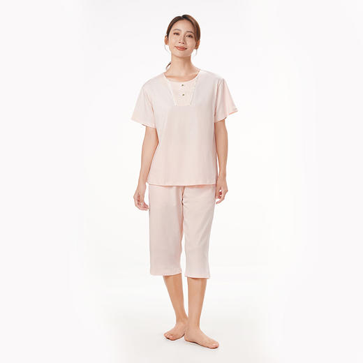都市丽人生活家居春夏睡衣女32支CVC单面家居服薄款短袖七分裤女士套装LH42D3 商品图1