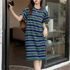 2025夏季新款【侧隐藏口袋 条纹连衣裙女纯棉 】韩版宽松开衩显瘦中长款T恤裙子 商品缩略图1