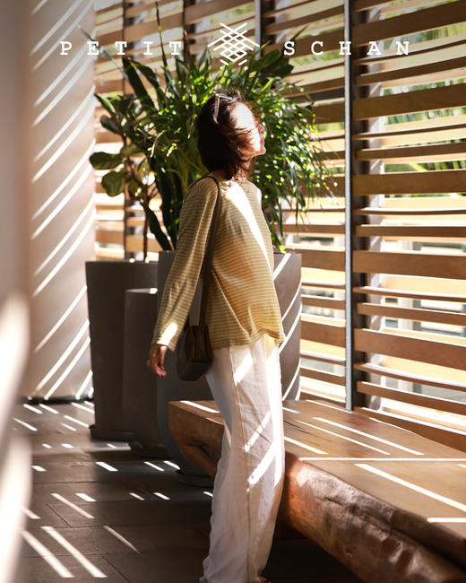 PETIT SCHAN小闪 CLO#081 Time Garden 时光花园 纯亚麻白/象牙白/柠檬黄纯亚麻松紧腰抽绳休闲长裤 商品图5