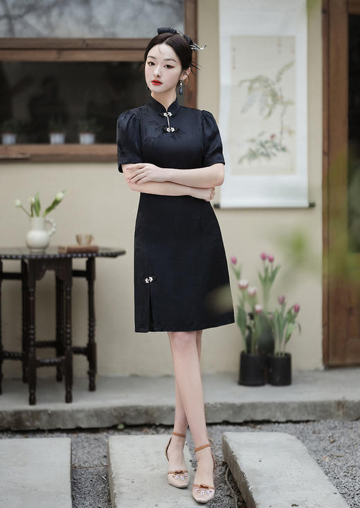 春夏新款，国潮泡泡袖小立领改良旗袍XL-24021 商品图4