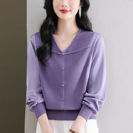CC89-99810荷叶边V领妈妈减龄时尚针织衫 商品图0