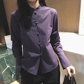 【清仓，不退不换】中式风 高支棉立领包扣微喇袖衬衣