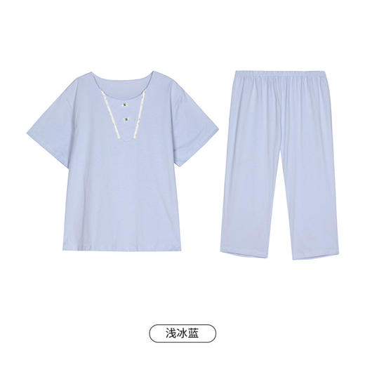 都市丽人生活家居春夏睡衣女32支CVC单面家居服薄款短袖七分裤女士套装LH42D3 商品图11