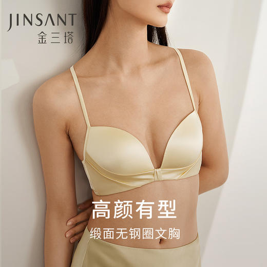 金三塔里外高弹桑蚕丝聚拢轻奢缎面无钢圈舒适文胸内衣女胸罩新品 NZFEA305 商品图0