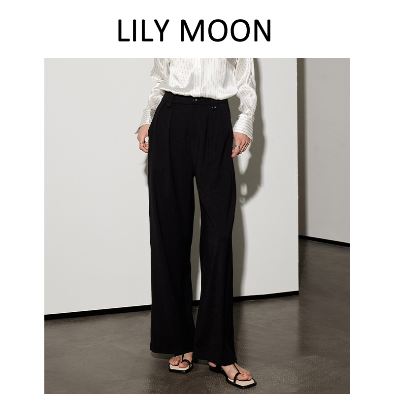 【夏季凉感】Lilymoon 夏新款麻感休闲阔腿直筒裤垂顺宽松气质不易皱