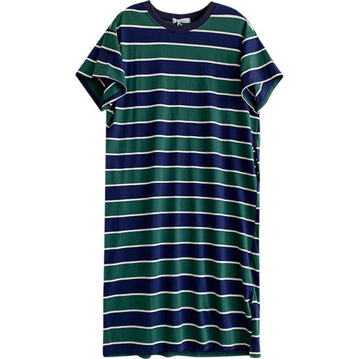 2025夏季新款【侧隐藏口袋 条纹连衣裙女纯棉 】韩版宽松开衩显瘦中长款T恤裙子 商品图4