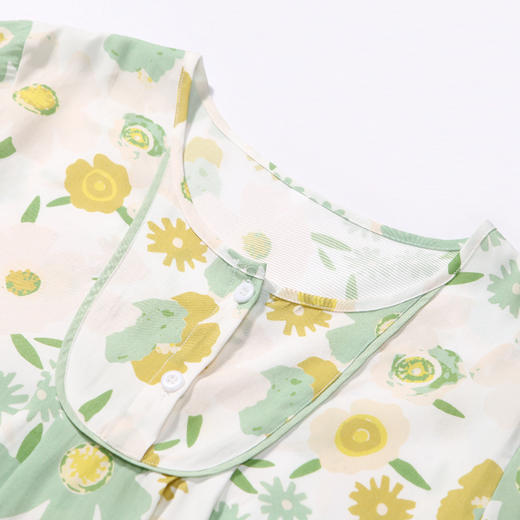 都市丽人好睡好眠春夏睡衣女梭织印花家居服薄款短袖长裤女士梭织棉套装LH42A1 商品图8