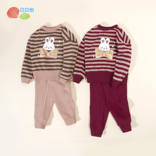 贝贝怡女童套装冬新品圆领薄绒保暖卫衣休闲百搭卫裤两件套童装JB1DT001 商品图3