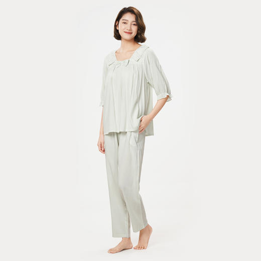 都市丽人好睡好眠春夏睡衣女RC梭织提条家居服薄款短袖长裤女士梭织棉套装LH42A2 商品图2