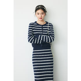 【严选】诗凡黎春海军风条纹毛织开衫SF2330051