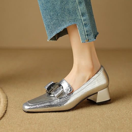 【预售5天】全皮粗跟方扣高跟鞋，春秋新款方头百搭小皮鞋通勤单鞋LD&F6708 商品图4