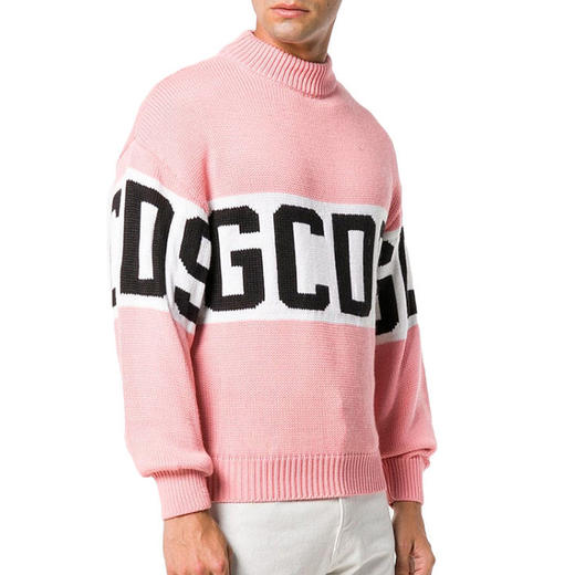 GCDS 男士字母徽标提花混纺羊毛针织衫 粉色 ACC94U020050 ROSA 商品图1