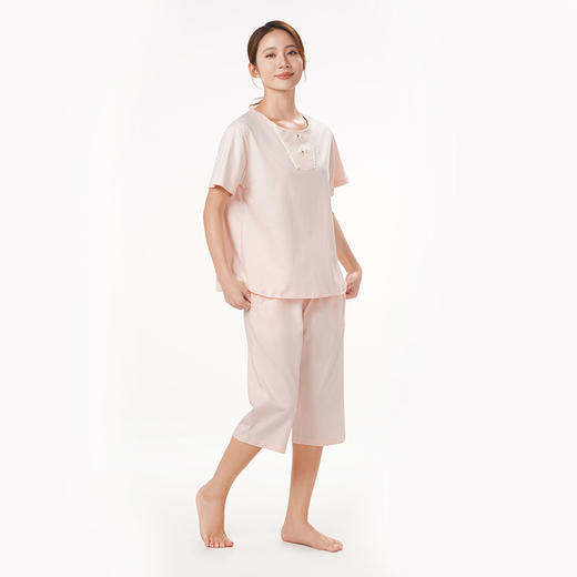 都市丽人生活家居春夏睡衣女32支CVC单面家居服薄款短袖七分裤女士套装LH42D3 商品图2