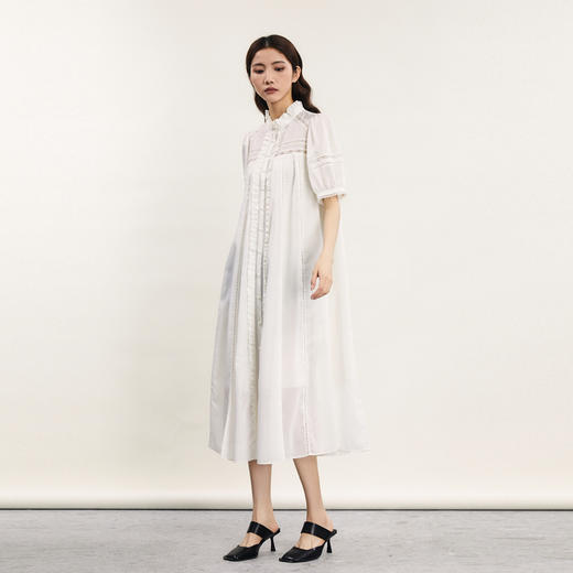 谜底连衣裙短袖2024春款宫廷风荷叶领长裙泡泡袖大摆裙241GL0146 商品图1