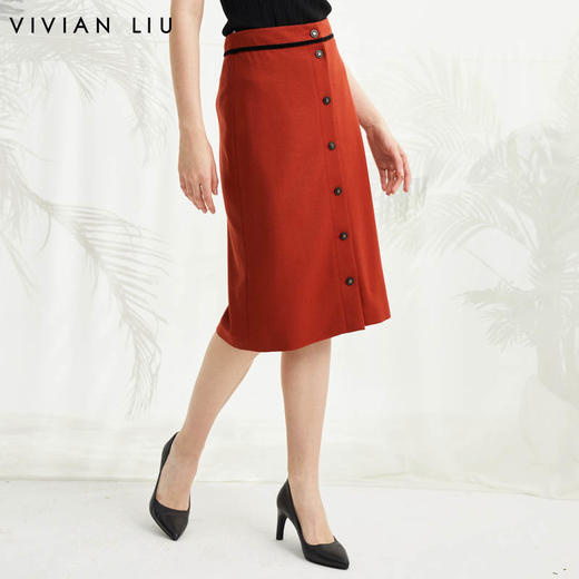 VIVIAN LIU薇薇安刘R2414006春女装新款前中撞色纽扣小香风半裙 商品图0