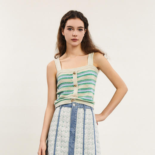 谜底针织背心女2024春新款性感风修身短款吊带上衣无袖241MZ0331 商品图0