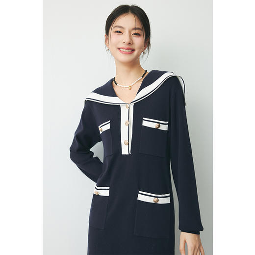 【严选】诗凡黎春小香风精致金属扣装饰海军领连衣裙SF2390531 商品图1