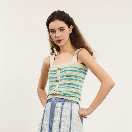 谜底针织背心女2024春新款性感风修身短款吊带上衣无袖241MZ0331 商品图1