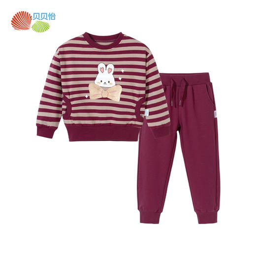 贝贝怡女童套装冬新品圆领薄绒保暖卫衣休闲百搭卫裤两件套童装JB1DT001 商品图7