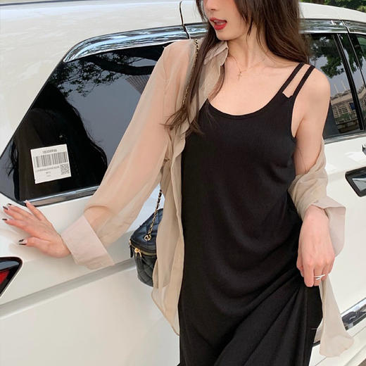 夏2025新款【设计感双肩吊带连衣裙女 宽松显瘦】内搭过膝背心长裙 商品图2