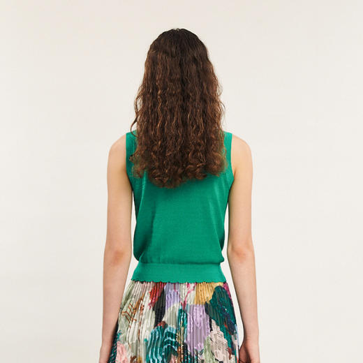 谜底套头针织上衣无袖女2024春款复古可拆卸丝巾领毛衫241MZ0337 商品图2