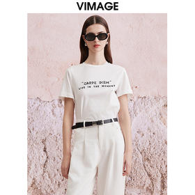 VIMAGE纬漫纪夏季新款时尚百搭打底舒适圆领印花T恤女V2102705