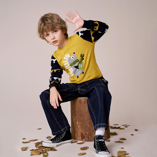 mettekids男童针织衫秋冬新款卡通打底衫儿童休闲圆领棉羊绒毛衣 商品图3