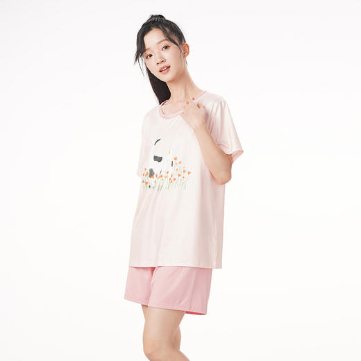 都市丽人生活家居春夏睡衣女牛奶丝拉架家居服薄款短袖短裤女士牛奶丝套装LH42B4 商品图2