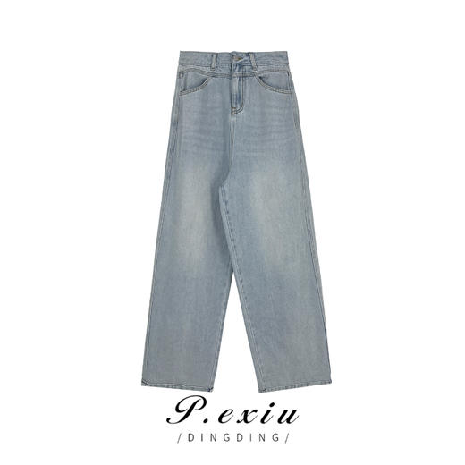 03-3潘依绣丁丁宠粉设计感小众复古宽松阔腿直筒牛仔裤 D5801 商品图0