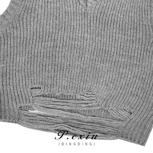 04-3潘依绣丁丁宠粉早秋个性时尚设计感破洞宽松百搭无袖马甲 K9277 商品图3