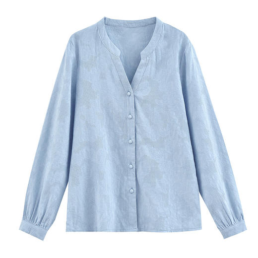 棉布提花v领长袖衬衫，春季新款休闲简约气质百搭小衫上衣KQL-E318N9069 商品图4