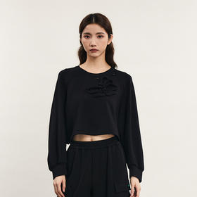 谜底短款卫衣长袖女2024春新款学院风绣花下摆抽绳上衣241MV0154