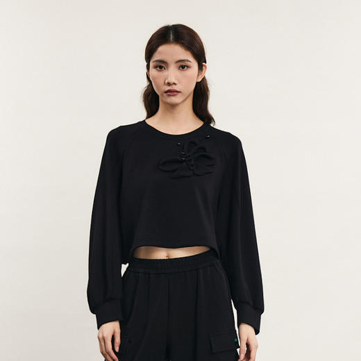 谜底短款卫衣长袖女2024春新款学院风绣花下摆抽绳上衣241MV0154 商品图0