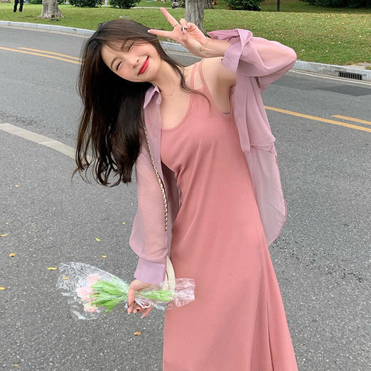 夏2025新款【设计感双肩吊带连衣裙女 宽松显瘦】内搭过膝背心长裙 商品图0