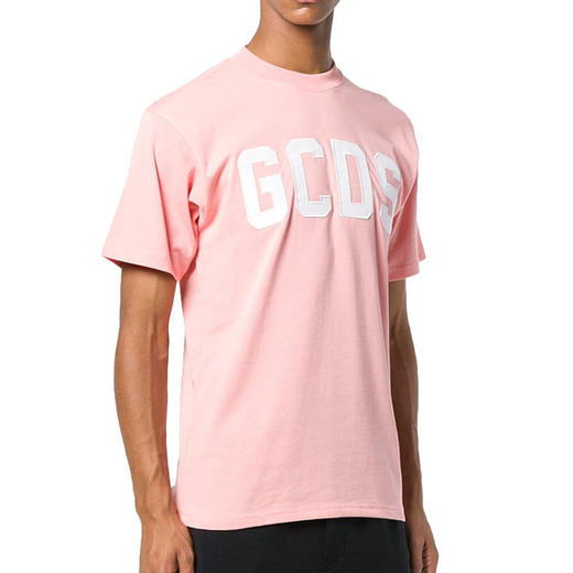 GCDS 男士字母徽标印花棉质圆领短袖T恤 粉色 ACC94U020028 ROSA 商品图1