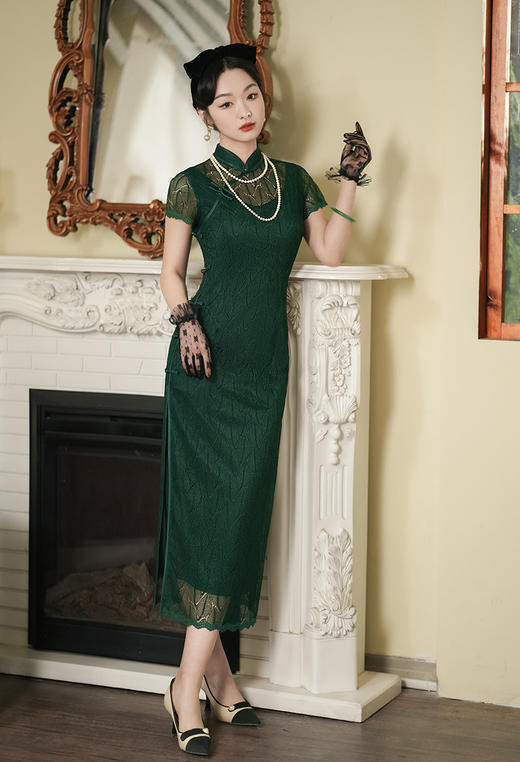 春夏新款，性感蕾丝小飞袖修身改良旗袍XL-24061 商品图0