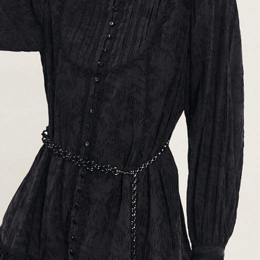 谜底连衣裙长袖2024春季新款复古文艺花边领提花中长裙241ML0144 商品图3