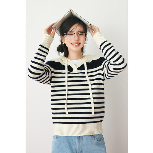 【严选】诗凡黎春经典撞色条纹H型连帽套头衫SF2330391 商品图2