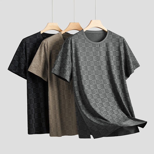 【Q】【冰丝高弹】【新款DK】大依优型大码圆领短袖T恤加肥加大弹力透气宽松休闲男装半袖上衣 商品图1