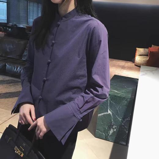 【清仓，不退不换】中式风 高支棉立领包扣微喇袖衬衣 商品图1