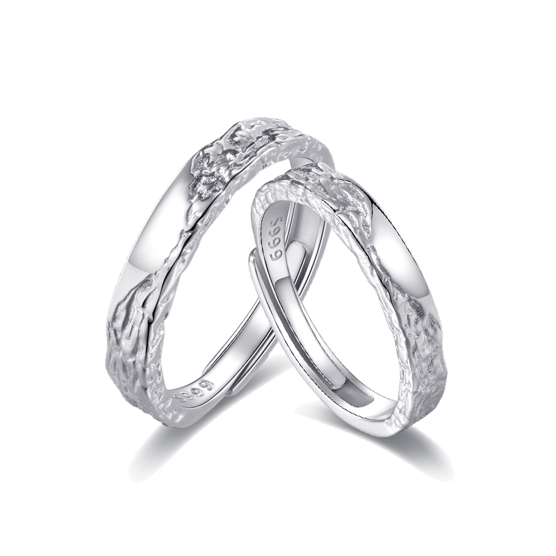 KADER卡蒂罗 甜蚀冰川 999足银 情侣对戒小众素圈开口可调节对戒 简约百搭极简风配饰 纪念日礼物礼盒 送女友