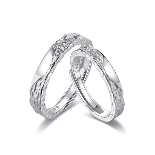 KADER卡蒂罗 甜蚀冰川 999足银 情侣对戒小众素圈开口可调节对戒 简约百搭极简风配饰 纪念日礼物礼盒 送女友 商品图0