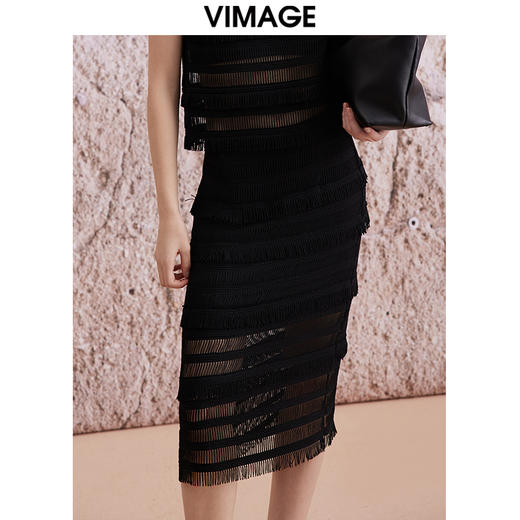 VIMAGE纬漫纪夏季新款温柔显瘦百搭气质高腰蕾丝半身裙V2106727 商品图2