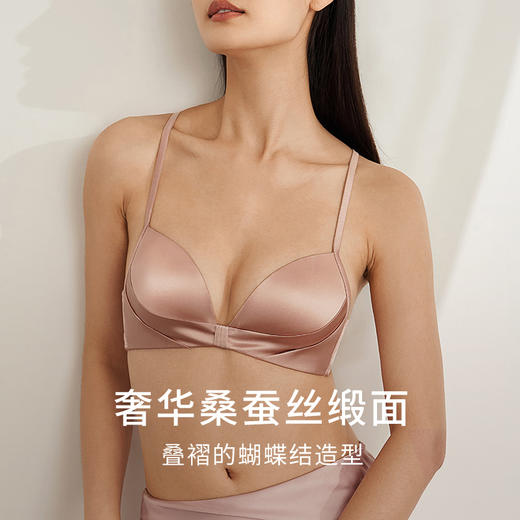 金三塔里外高弹桑蚕丝聚拢轻奢缎面无钢圈舒适文胸内衣女胸罩新品 NZFEA305 商品图2