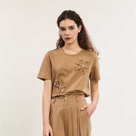 谜底宽松T恤短袖女2024春季新款学院风立体绣花圆领上衣241MT0135