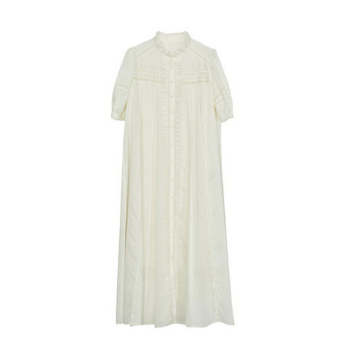 谜底连衣裙短袖2024春款宫廷风荷叶领长裙泡泡袖大摆裙241GL0146 商品图4