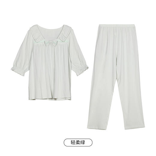 都市丽人好睡好眠春夏睡衣女RC梭织提条家居服薄款短袖长裤女士梭织棉套装LH42A2 商品图9