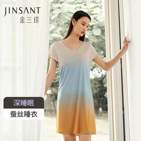 深睡眠蚕丝睡衣】100%桑蚕丝女真丝针织睡裙女短袖家居服金三塔 YZFEA304